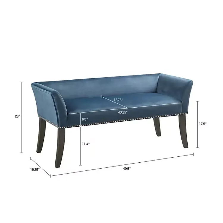 Kirklands Home Benches & Ottomans|Antique Sapphire Low Back Upholstered Bench Blue