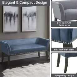 Kirklands Home Benches & Ottomans|Antique Sapphire Low Back Upholstered Bench Blue