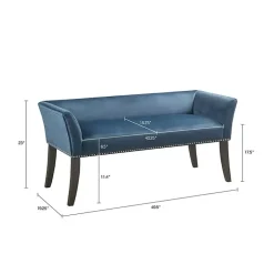 Kirklands Home Benches & Ottomans|Antique Sapphire Low Back Upholstered Bench Blue