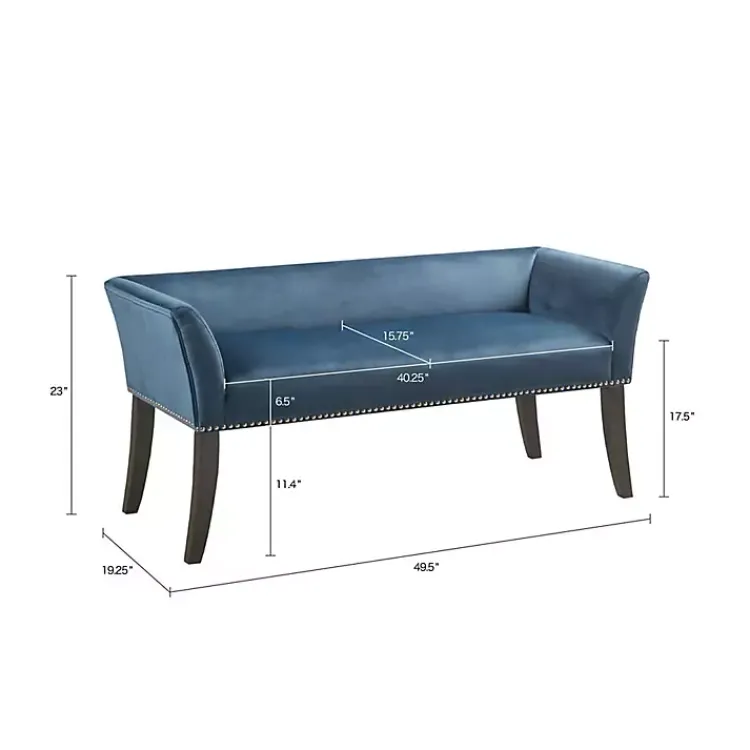 Kirklands Home Benches & Ottomans|Antique Sapphire Low Back Upholstered Bench Blue