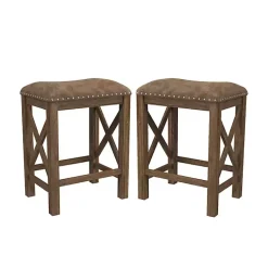 Kirklands Home Bar Stools & Counter Height Stools|Antique Walnut Faux Leather Stools, Set of 2 Brown