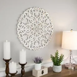 Kirklands Home Wall Plaques|Antique Damask Round Wall Plaque White
