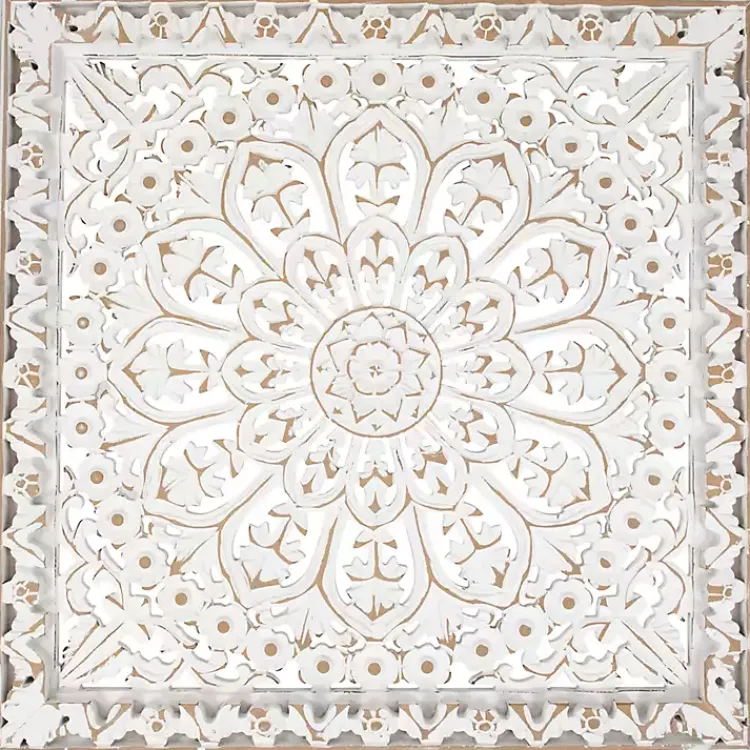 Kirklands Home Wall Plaques|Antique Floral Mandala Square Wall Plaque White