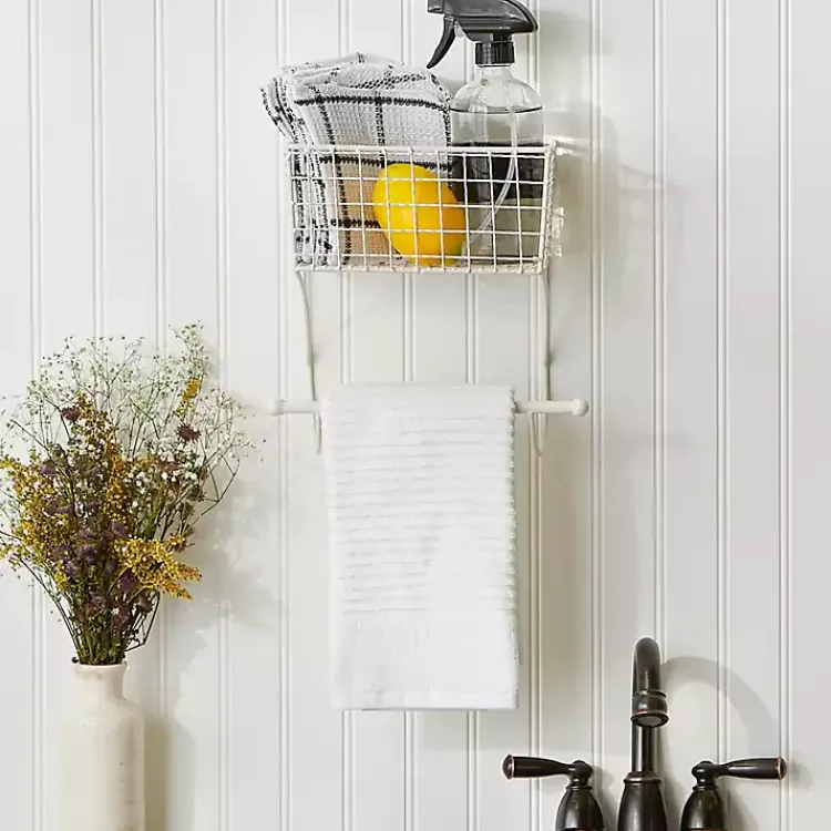Kirklands Home Wall Storage|Antique White Wire Basket Towel Rack