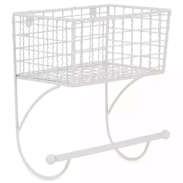 Kirklands Home Wall Storage|Antique White Wire Basket Towel Rack