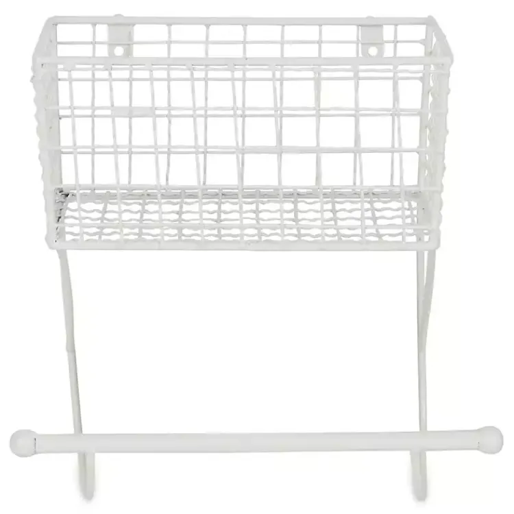 Kirklands Home Wall Storage|Antique White Wire Basket Towel Rack