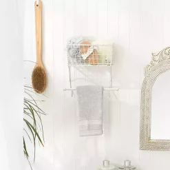Kirklands Home Wall Storage|Antique White Wire Basket Towel Rack