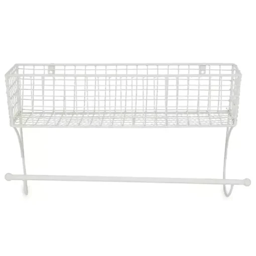 Kirklands Home Wall Storage|Antique White Wire Basket Towel Rack, 17 in.