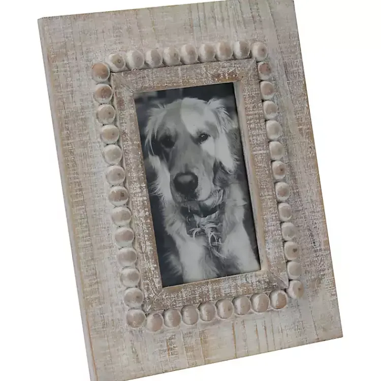 Discount Antique White Wood Beaded Picture Frame, 4x6 Picture Frames