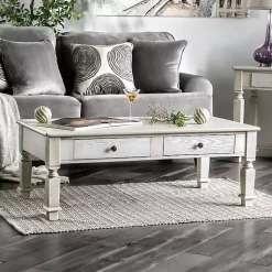 Kirklands Home Coffee Tables|Antique Wood 4-Drawer Heather Coffee Table White