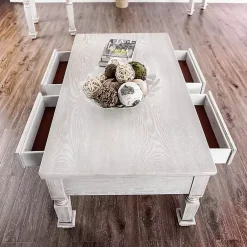 Kirklands Home Coffee Tables|Antique Wood 4-Drawer Heather Coffee Table White