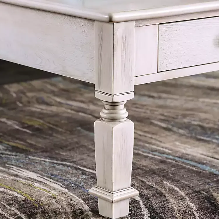 Kirklands Home Coffee Tables|Antique Wood 4-Drawer Heather Coffee Table White