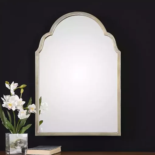 Kirklands Home Framed Mirrors|Antiqued Silver Champagne Arched Mirror