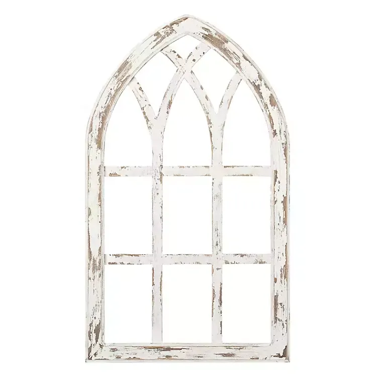 Kirklands Home Wall Plaques|Antiqued Window Pane Arch Plaque White