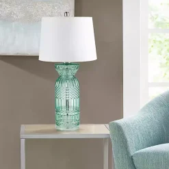 Kirklands Home Table Lamps|Aqua Textured Glass Luxuria Table Lamp Blue