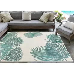 Kirklands Home Outdoor Rugs|Aqua Forest Leaf Indoor/Outdoor Area Rug, 6x9