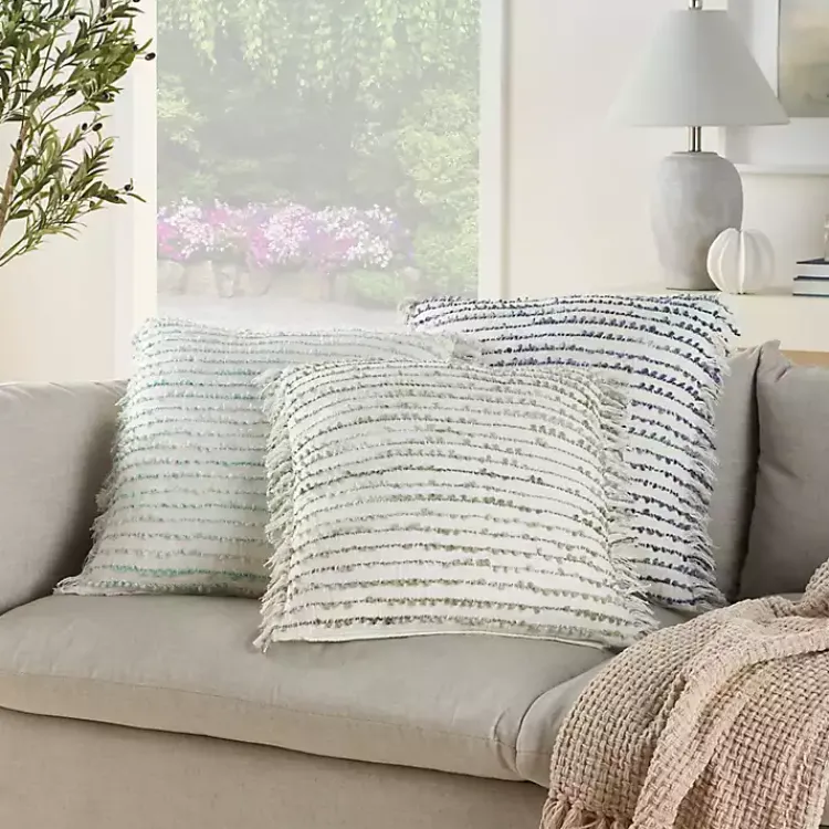 Aqua Handstitched Stripes Throw Pillow Pillows