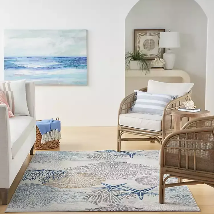 Kirklands Home Area Rugs|Aquamarine Starfish Coastal Area Rug, 5x7