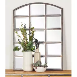 Kirklands Home Decorative Mirrors|Arched Windowpane Wall Mirror Gray