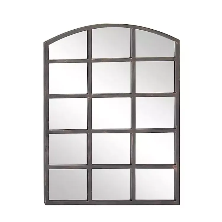 Kirklands Home Decorative Mirrors|Arched Windowpane Wall Mirror Gray