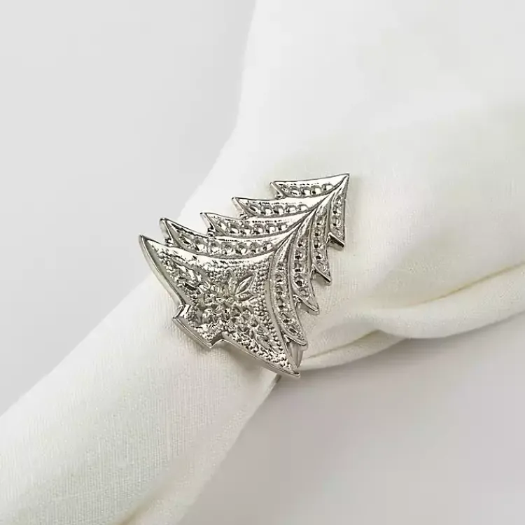 Kirklands Home Table Linens|Art Deco Christmas Tree Napkin Rings, Set of 4 Silver