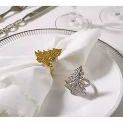 Kirklands Home Table Linens|Art Deco Christmas Tree Napkin Rings, Set of 4 Silver