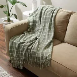 New Artichoke Plaid Fringed Throw Blankets & Throws