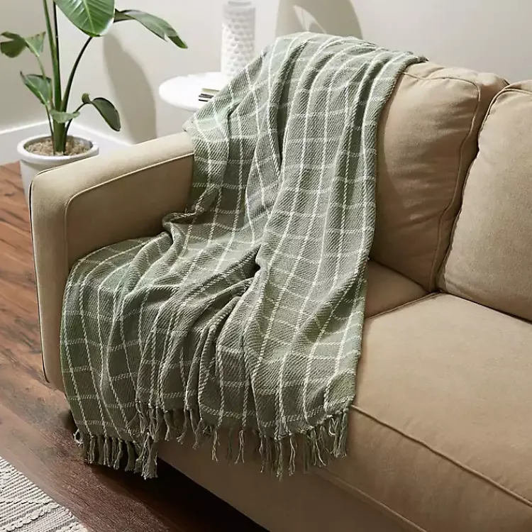New Artichoke Plaid Fringed Throw Blankets & Throws