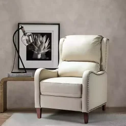 Kirklands Home Accent Chairs|Arturo Leather Wingback Recliner Ivory