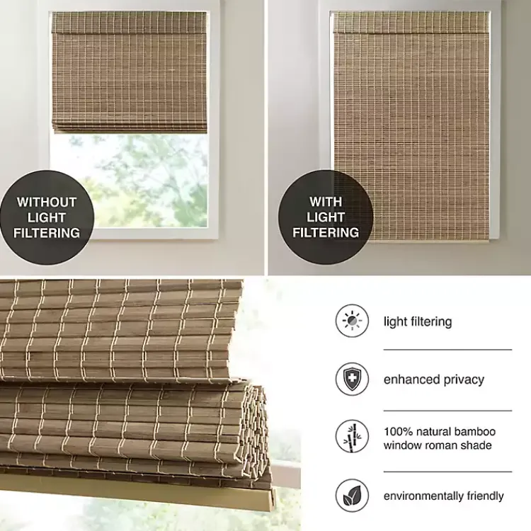 Kirklands Home Curtains & Drapes|Ash Bamboo Light Filtering Roman Shade, 29 in. Brown