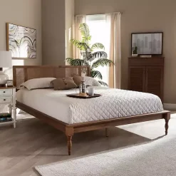 Kirklands Home Beds & Headboards|Ash Walnut Wrap-Around Rattan Platform Queen Bed Brown