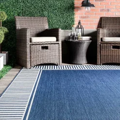 Kirklands Home Outdoor Rugs|Asia Blue Stripe Border Outdoor Rug, 5x8