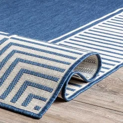 Kirklands Home Outdoor Rugs|Asia Blue Stripe Border Outdoor Rug, 5x8