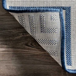 Kirklands Home Outdoor Rugs|Asia Blue Stripe Border Outdoor Rug, 5x8