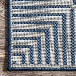 Kirklands Home Outdoor Rugs|Asia Blue Stripe Border Outdoor Rug, 8x10