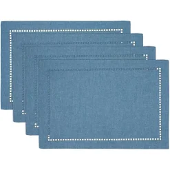 Kirklands Home Table Linens|Azure Laser-Cut Hemstitch Placemats, Set of 4 Blue