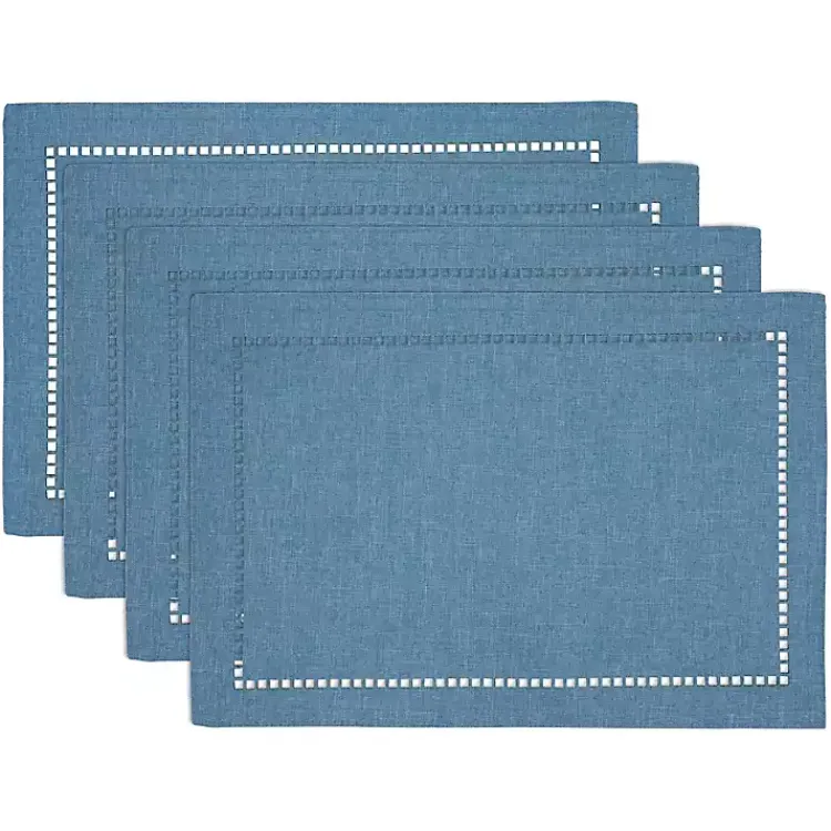 Kirklands Home Table Linens|Azure Laser-Cut Hemstitch Placemats, Set of 4 Blue