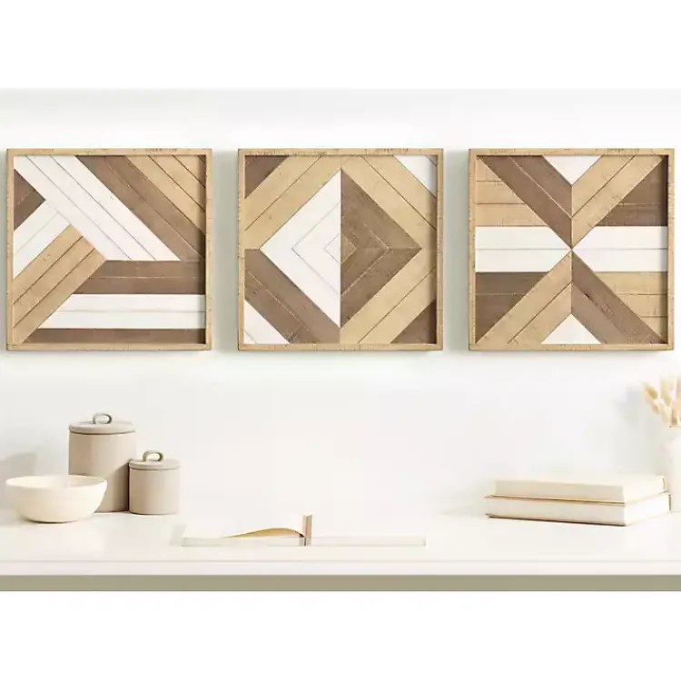 Kirklands Home Wall Plaques|Ballez Geometric Wood Wall Plaques, Set of 3