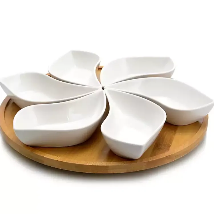 Kirklands Home Serving & Entertaining|Bamboo 6 Piece Ceramic Flower Set Lazy Susan