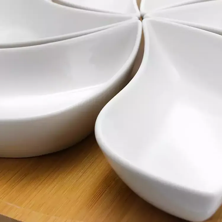 Kirklands Home Serving & Entertaining|Bamboo 6 Piece Ceramic Flower Set Lazy Susan