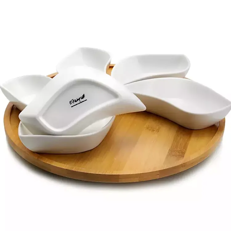 Kirklands Home Serving & Entertaining|Bamboo 6 Piece Ceramic Flower Set Lazy Susan