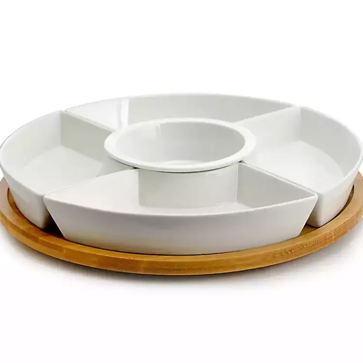 Kirklands Home Serving & Entertaining|Bamboo 5-pc. Ceramic Modern Set Lazy Susan