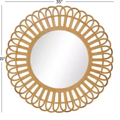 Kirklands Home Decorative Mirrors|Bamboo Round Overlay Floral Frame Wall Mirror