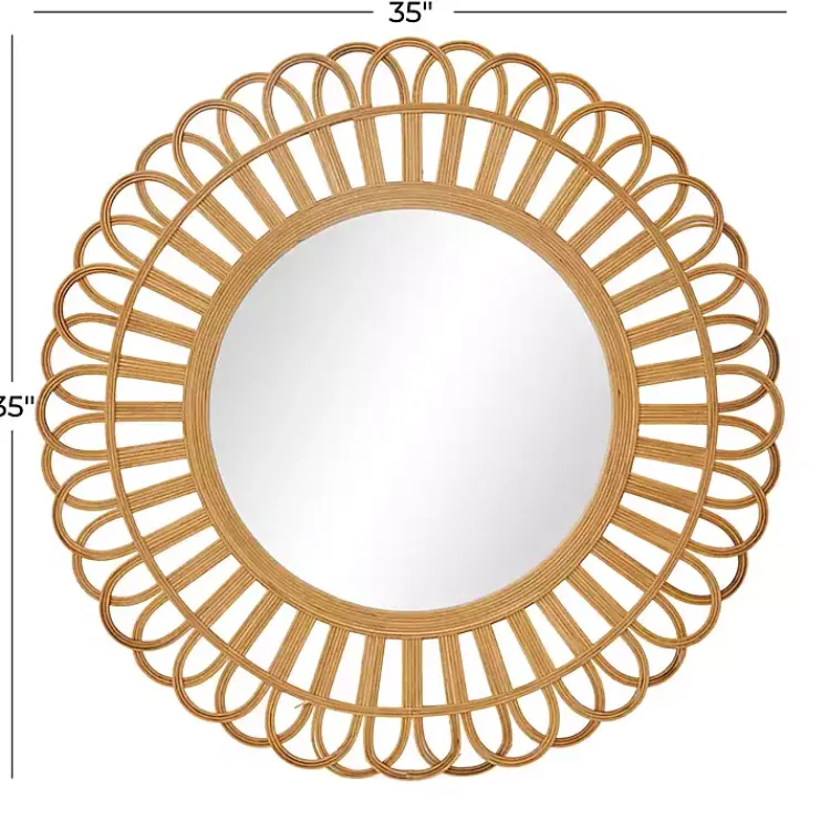 Kirklands Home Decorative Mirrors|Bamboo Round Overlay Floral Frame Wall Mirror