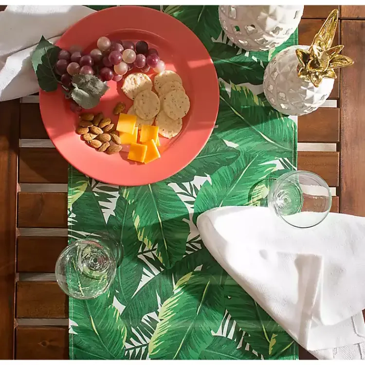 Kirklands Home Outdoor Dining|Banana Leaf Outdoor Table Runner, 108 in. Green