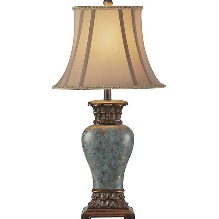 Kirklands Home Table Lamps|Barbados Blue Traditional Table Lamp Tan