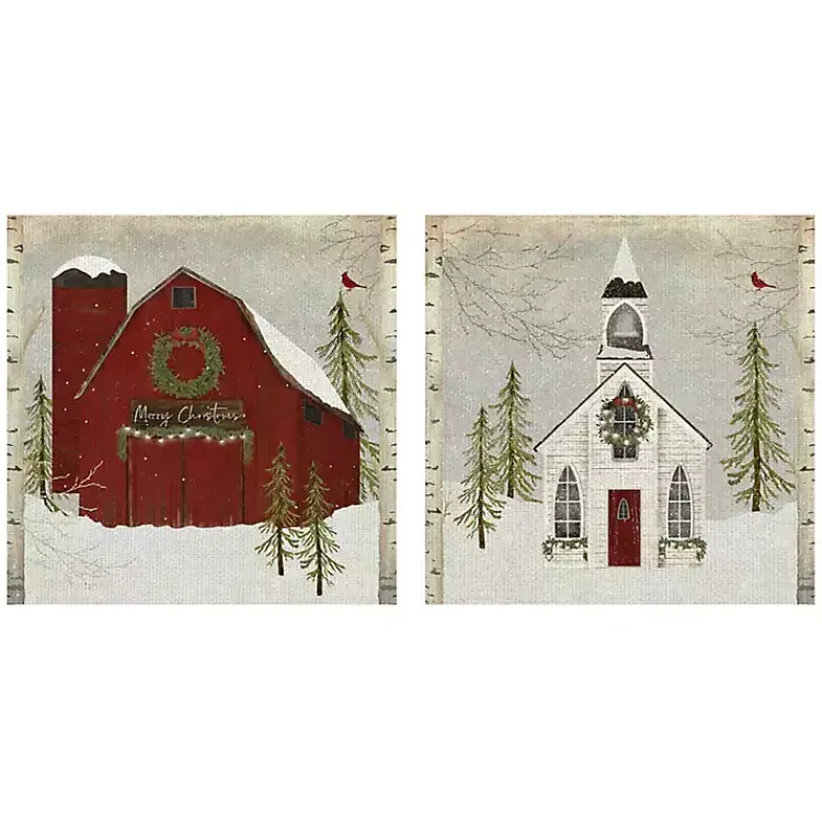 Sale Barn and Church Canvas Art Prints, Set of 2 Christmas Art & Wall Decor