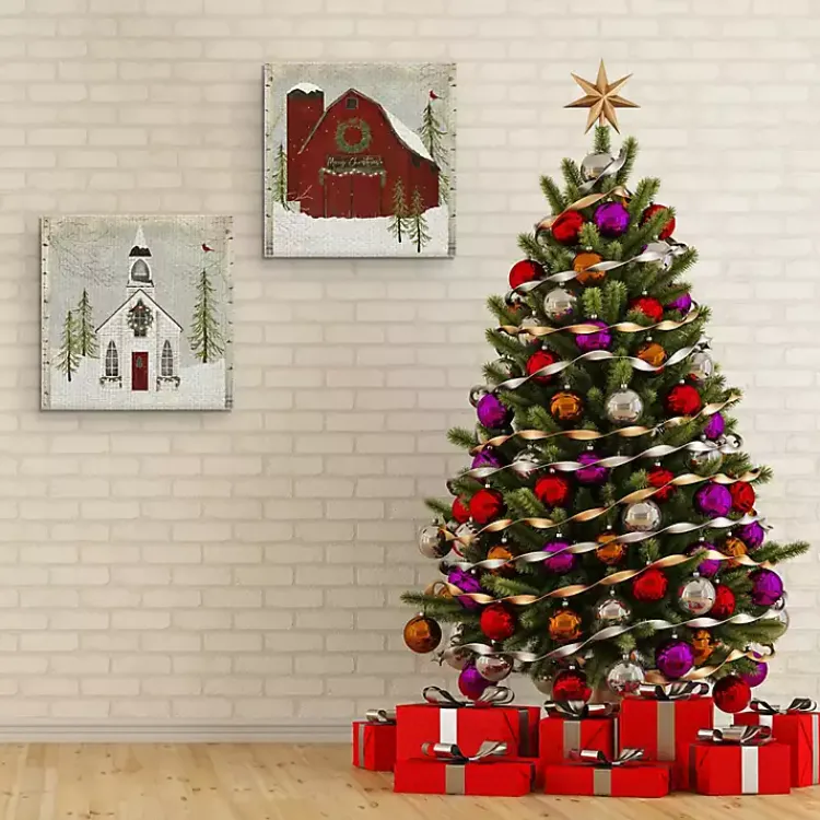 Sale Barn and Church Canvas Art Prints, Set of 2 Christmas Art & Wall Decor