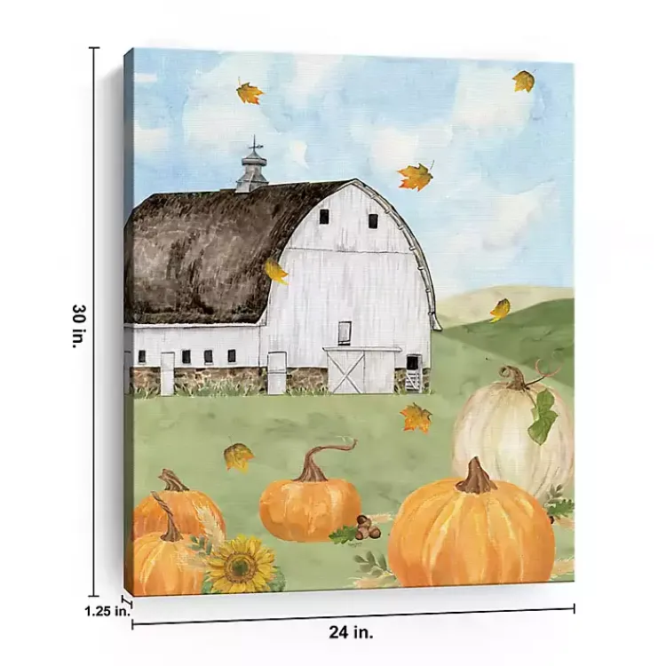 Outlet Barn with Pumpkins Canvas Art Print, 30x24 in. Fall