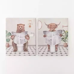 Kirklands Home Canvas Art|Bathroom Animals Canvas Art Prints, Set of 2 White